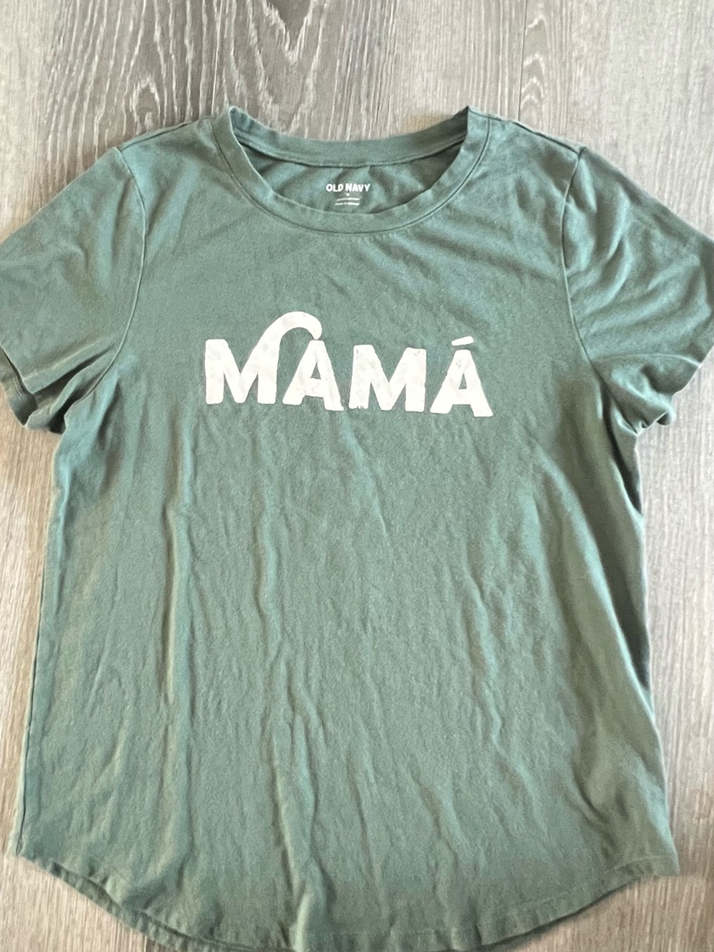 Old Navy Sage Green MAMÁ Short Sleeve Tee with White Graphic